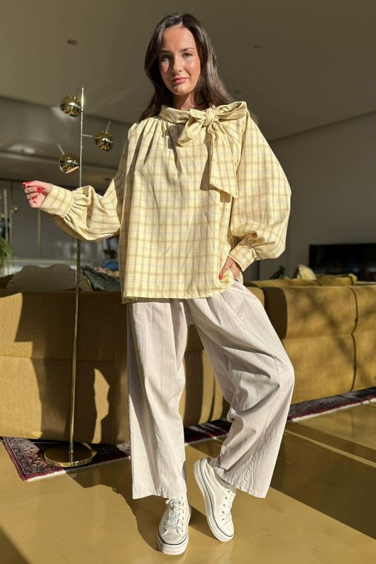 Ophelia Plaid Tie Neck Blouse Lemonade